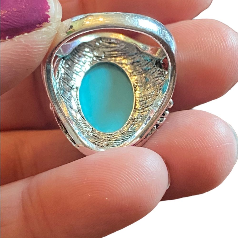 Boho Turquoise Silver Ring - image 8